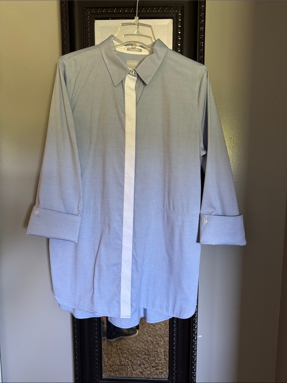 Chico's Light Blue Tunic with White Placket